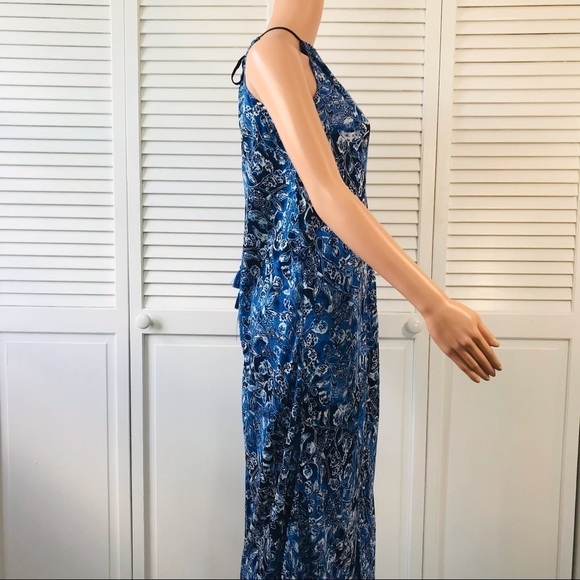 LUCKY BRAND Blue Floral Sleeveless Maxi Dress Size Medium - Picture 6 of 11